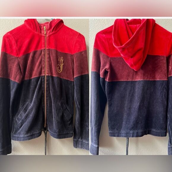 JUICY COUTURE VINTAGE Y2K BLOQUETTE VELOUR HOODIE JUNIOR SIZE M - Picture 1 of 9